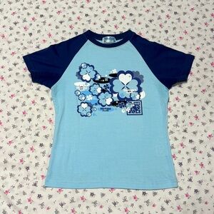 Ciao Style by Bandai blue baby tee top with clover floral graphic detailing